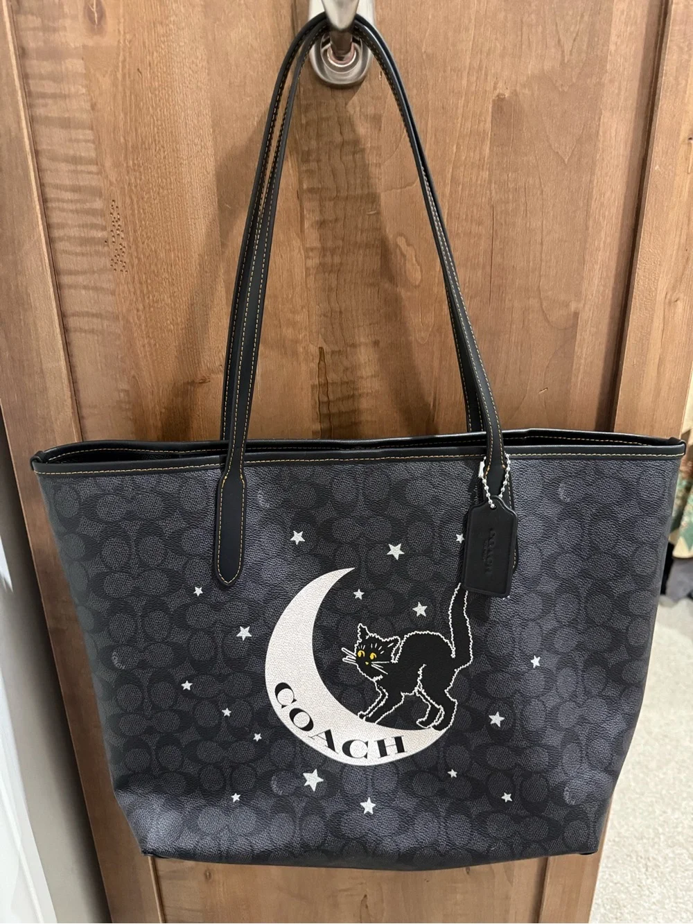 Coach City Tote in Signature Canvas Halloween-themed cat graphic NWT - Picture 1 of 8